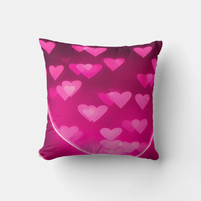 Pink Hearts Throw Pillow (Front)