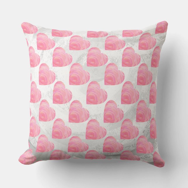 Pink Hearts Throw Pillow (Front)