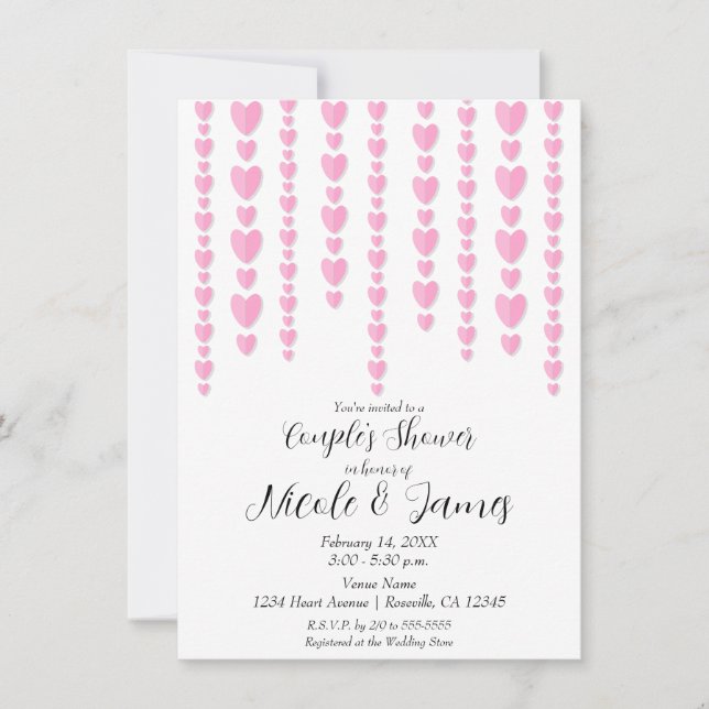 Pink Hearts Valentine Couple's Wedding Shower  Invitation (Front)