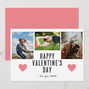 Pink Hearts Valentine's Day Boyfriend 3 Photo Holiday Card