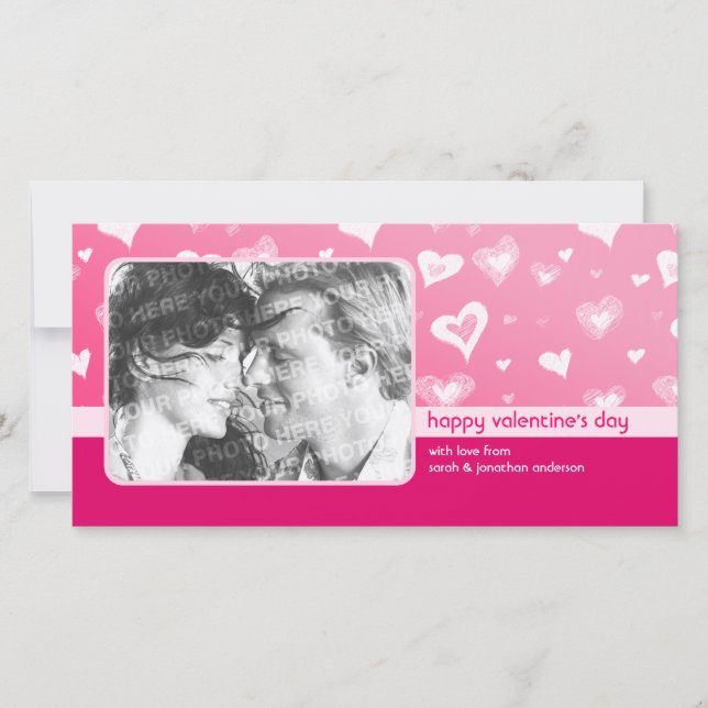 Pink Hearts Valentine's Day photo card (Front)