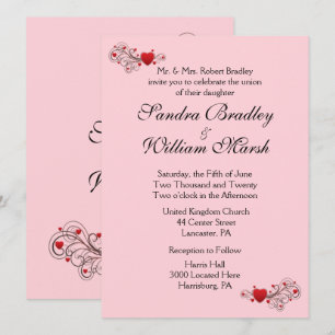Pink Hearts Wedding Invitation