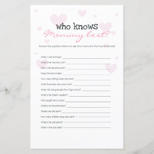 Pink Hearts Who Knows Mommy Best Baby Shower Game