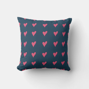 Pink Hearts with Dots Drawing Valentine`s Day Thro Throw Pillow