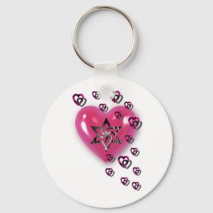 Pink Hearts with Star Keychain
