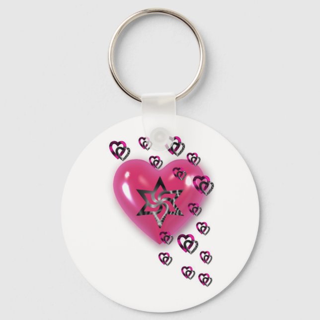 Pink Hearts with Star Keychain (Front)