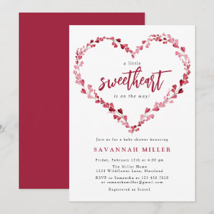 Pink Hearts Wreath Little Sweetheart Baby Shower Invitation