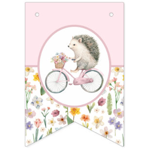 Pink Hedgehog Baby Shower Bunting Flag Cute Floral