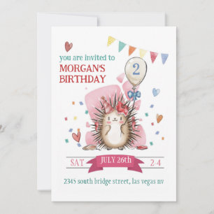 Pink Hedgehog Children's Birthday Invitation