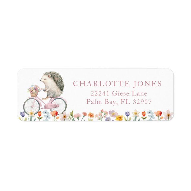 Pink Hedgehog Floral Return Address Label  (Front)