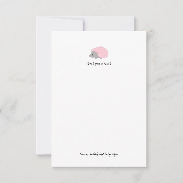 Pink hedgehog woodland animal thank you card (Front)