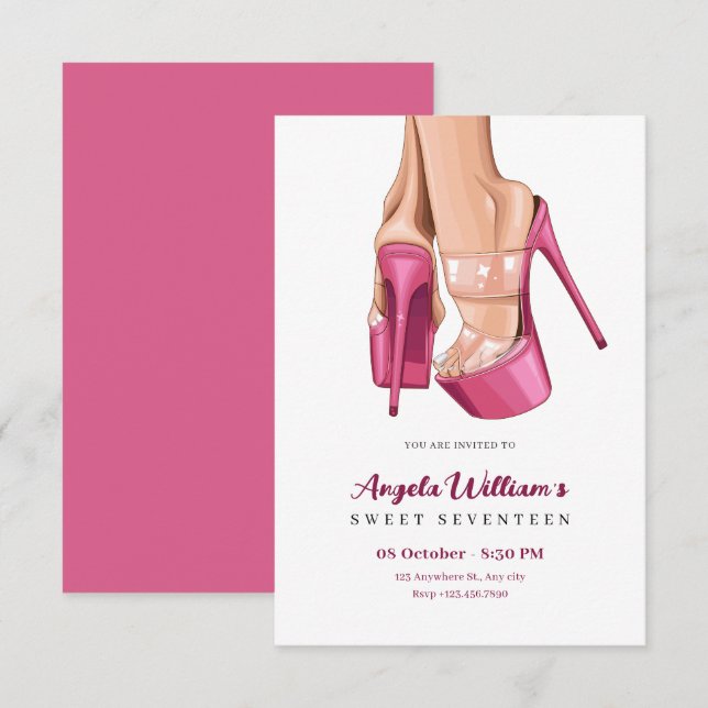 Pink heels sweet birthday party invitation (Front/Back)