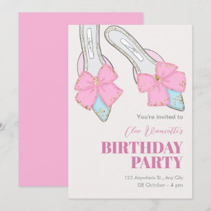 Pink heels with ribbon birthday invitation