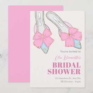 Pink heels with ribbon bridal shower invitation