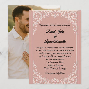 Pink Heirloom Photo Wedding Invitation