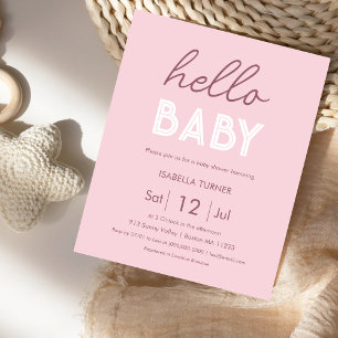 Pink Hello Baby Baby Shower Invitation