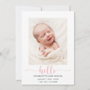 Pink Hello Baby Faire-part de naissance Carte phot