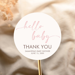 Pink Hello Baby Shower Classic Round Sticker
