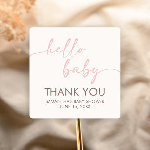 Pink Hello Baby Shower Square Sticker