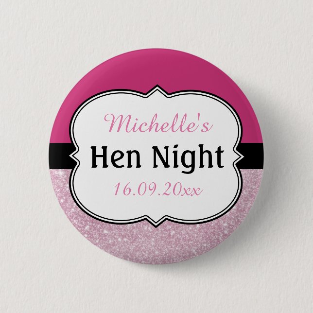 Pink Hen Night Personalized 2 Inch Round Button (Front)