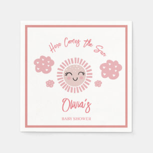 Pink Here Comes The Sun Sunshine Girl Baby Shower Napkin