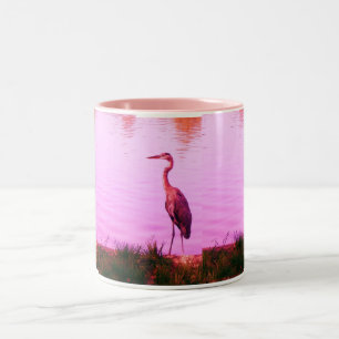 Pink Heron Egret Two-Tone Coffee Mug