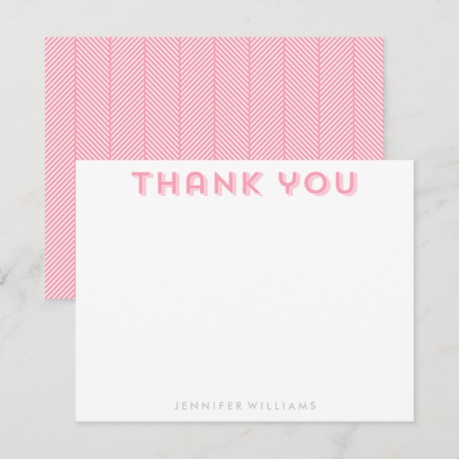 Pink Herringbone Motif Merci Cartes de notes (Devant / Derrière)