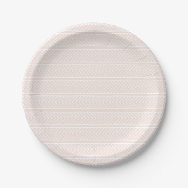 Pink Herringbone Paper Plates (Front)