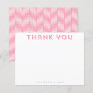 Pink Herringbone Pattern Thank You Note Cards