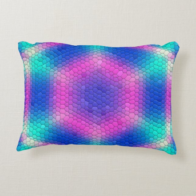 Pink Hexagon Mosaic on Blue Gradient Accent Pillow (Back)