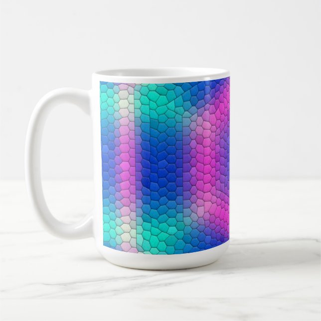 Pink Hexagon Mosaic on Blue Gradient Coffee Mug (Left)