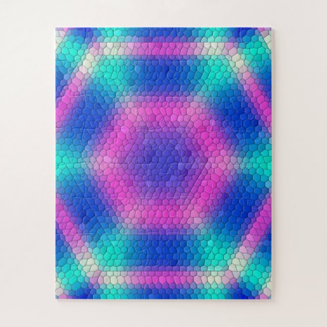 Pink Hexagon Mosaic on Blue Gradient Jigsaw Puzzle (Vertical)