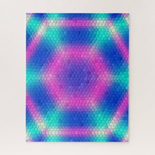 Pink Hexagon Mosaic on Blue Gradient Jigsaw Puzzle
