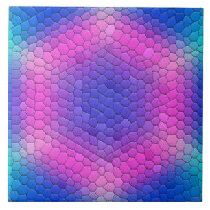 Pink Hexagon Mosaic on Blue Gradient Tile