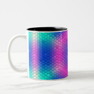 Pink Hexagon Mosaic on Blue Gradient Two-Tone Coffee Mug