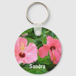 Pink Hibiscus Add A Name  Keychain