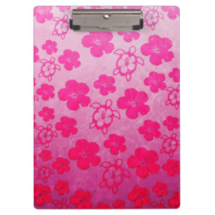 Pink Hibiscus And Honu Turtles Clipboard