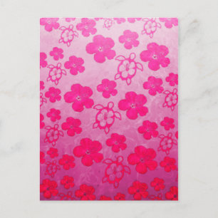 Pink Hibiscus And Honu Turtles Postcard