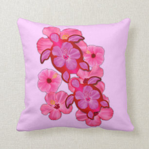 Pink Hibiscus And Honu Turtles Throw Pillow