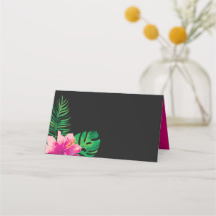 Pink Hibiscus and Tropical Leaves Place Card