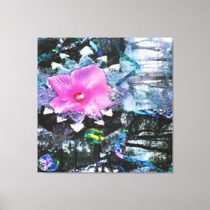 Pink Hibiscus Black and White Landscape Collage Canvas Print