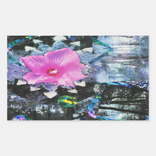 Pink Hibiscus Black and White Landscape Collage Sticker