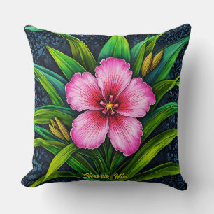 Pink Hibiscus Bloom - Exotic Tropical  Throw Pillow