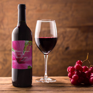Pink Hibiscus Bloom Personalized Floral Wine Label