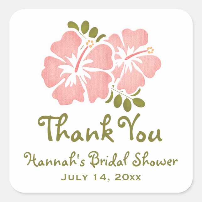 Pink Hibiscus Bridal Shower Favour Stickers Labels (Front)