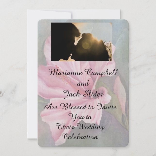 PINK HIBISCUS CUSTOMIZABLE WEDDING INVITATION (Front)