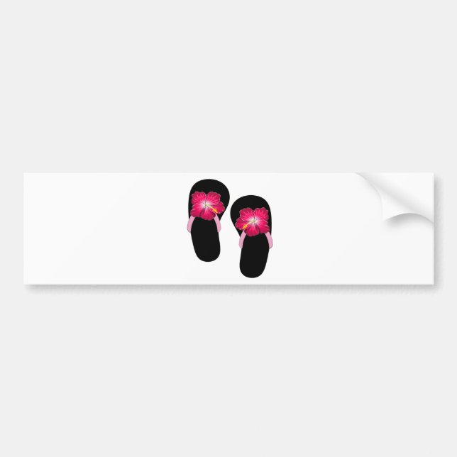 Pink Hibiscus Flip Flops Bumper Sticker (Front)