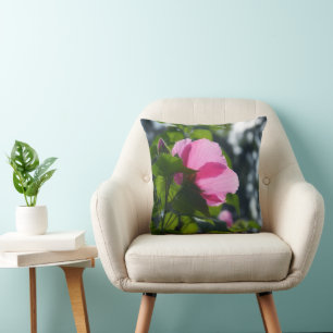Pink Hibiscus Floral Personalized Throw Pillow