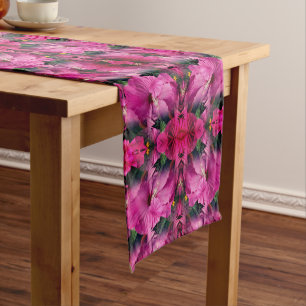 Pink Hibiscus Flower Abstract Short Table Runner