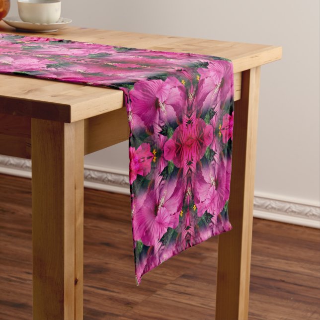 Pink Hibiscus Flower Abstract   Short Table Runner (In Situ)